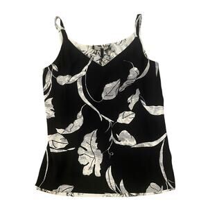 White House Black Market Sleeveless Reversible Black White Flower Print Tank SzM